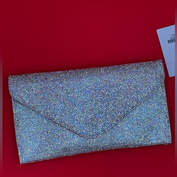 Silver Rhinestone clutch with removable silver chain snap closure - Picture 5 of 15
